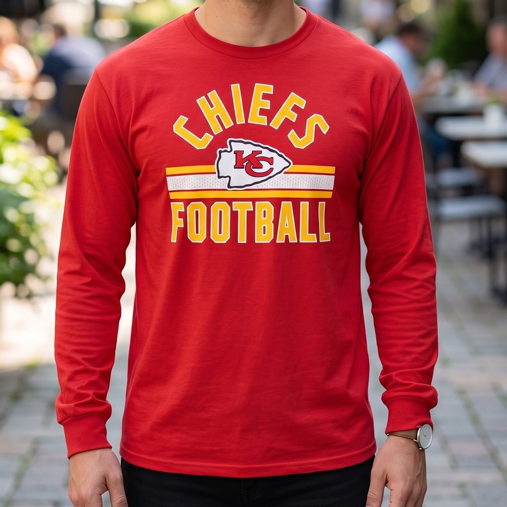 NFL Team Apparel Kansas City Chiefs Long Sleeve Football T-Shirt Red Heather